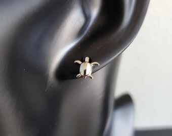 Dainty White Fire Opal Turtle Earrings/ Opal Inlay Studs/Opal Earrings/Sea Turtle Studs/Sterling Silver/ Oceanography/Gift For Her/A50