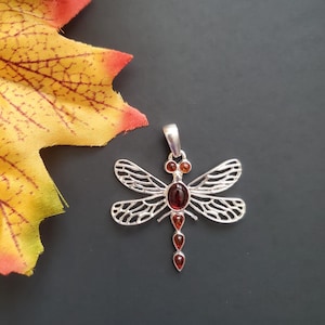 Dragonfly Amber Pendant/Large Amber Pendant Necklace/Baltic Amber Pendant/Sterling Silver Pendant/Gift For Her/P31