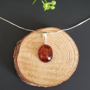 Amber Oval Pendant/ Dainty Amber Pendant Necklace/Baltic Amber Pendant/Sterling Silver Pendant/Gift/P152