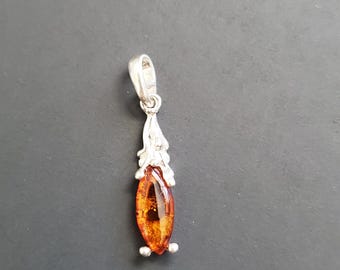 Baltic Amber Oval Pendant/Dainty Amber Pendant Necklace/Boho Necklace/Sterling Silver Necklace/Gift For Her/P53