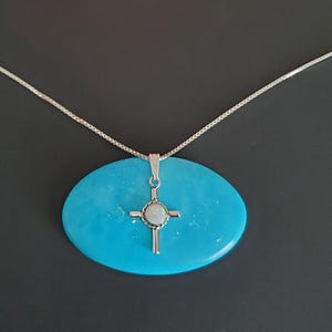 Dainty White Opal Cross Necklace/ Small White Fire Opal Cross Pendant Necklace/ Opal Pendant/ Petite Religious Sterling Silver Pendant/T43