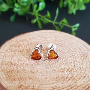 Baltic Amber Heart Earrings/ Amber Heart Stud Earrings/ Sterling Silver/Gift/P126