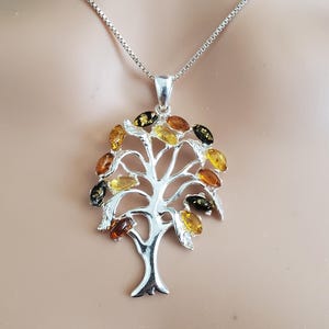 Large Baltic Amber Tree of Life Pendant/ Amber Tree Pendant Necklace/Baltic Amber Pendant/Sterling Silver Pendant/Gift/P195