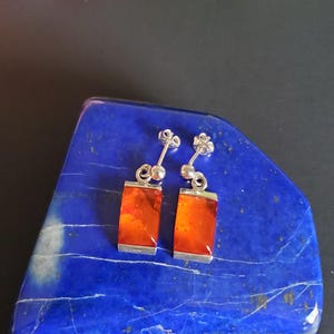 Cognac Baltic Amber Rectangle Earrings/ Amber Dangle Earrings/ Sterling Silver Amber Earrings/P70