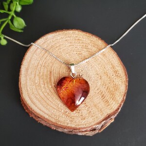 Baltic Amber Heart Pendant/ Amber Pendant Necklace/Baltic Amber Heart Necklace/Sterling Silver Pendant/Gift/P108