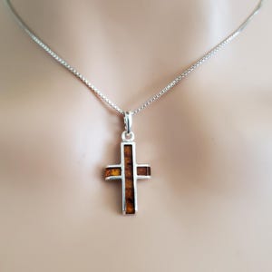 Amber Cross Pendant with Sterling Silver Chain/ Amber Pendant Necklace/Baltic Amber Pendant/Sterling Silver Pendant/P204