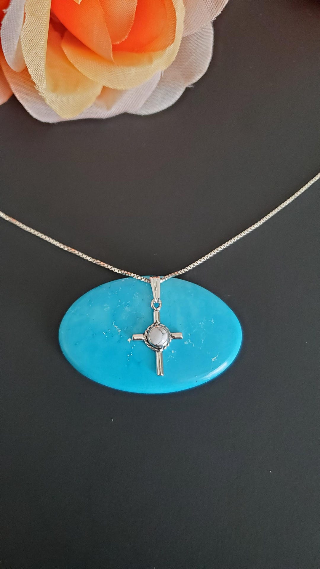 Dainty Howlite Cross Necklace/ Small White Howlitw Cross Pendant ...