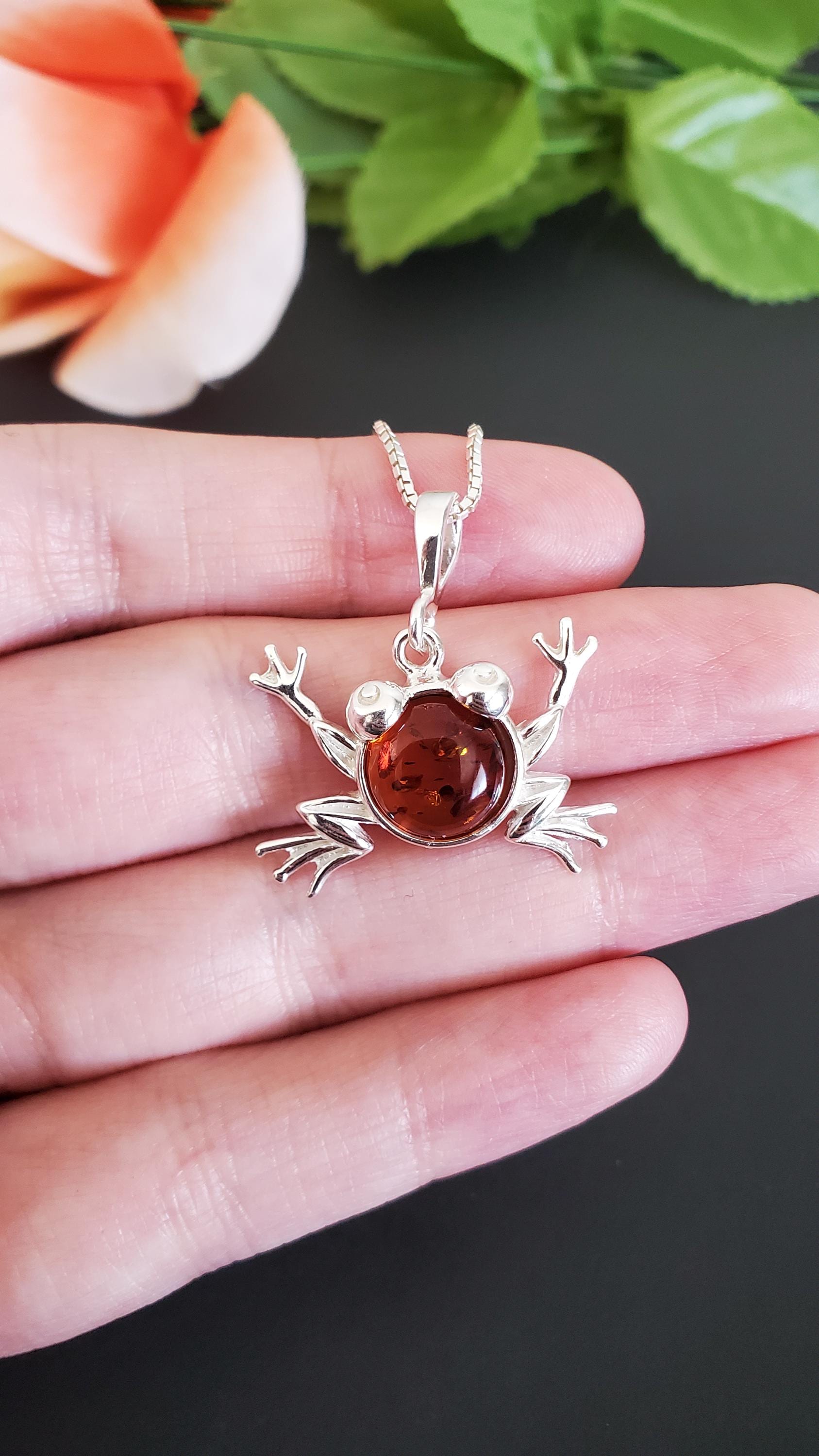 Baltic Amber Frog Pendant/ Amber Frog Necklace/sterling Silver Necklace ...