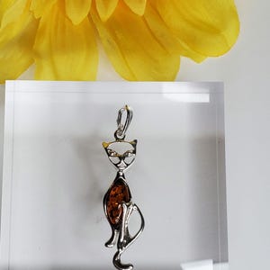 Baltic Amber Cat Pendant/ Amber Pendant Necklace/Baltic Amber Pendant/Sterling Silver Pendant/Gift For Her/P5