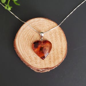 Baltic Amber Heart Pendant/ Amber Pendant Necklace/Baltic Amber Heart Necklace/Sterling Silver Pendant/Gift/P107