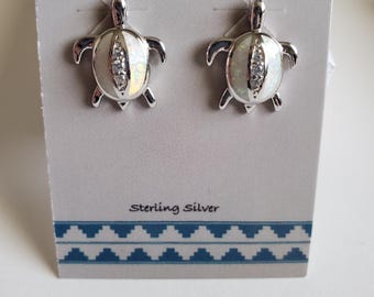 White Fire Opal Turtle Earrings/ Opal Inlay Studs/ Opal Earrings/ Sea Turtle Studs/ Sterling Silver/ Gift For Her/ A8