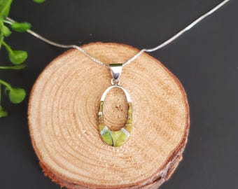 Green Gaspeite Necklace/ Green Necklace with Sterling Silver Chain/ A109