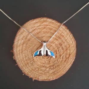 Sterling Silver Whale Tail Pendant w Blue Opal/Orca Necklace/Hawaiian Pendant/Whale Fin Necklace/Sterling Silver Pendant/Gift/A121