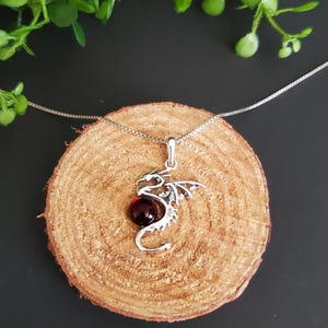 Baltic Amber Dragon Pendant/ Cherry Amber Necklace/Baltic Amber Pendant/Sterling Silver Pendant/Mythical Creature/P173