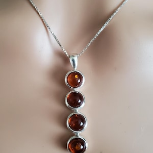 Baltic Amber Dangle Necklace/Baltic Amber Pendant Necklace/Sterling Silver Pendant/ Cognac Amber Necklace/P154