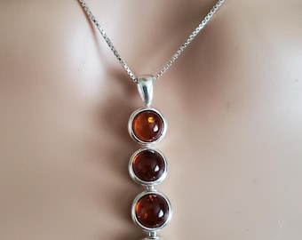 Collar colgante de ámbar báltico/Colgante de ámbar báltico/Colgante de plata esterlina/Collar de ámbar coñac/P154