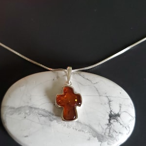 Amber Cross Pendant with Sterling Silver Chain/ Amber Pendant Necklace/Baltic Amber Pendant/Sterling Silver Pendant/P69