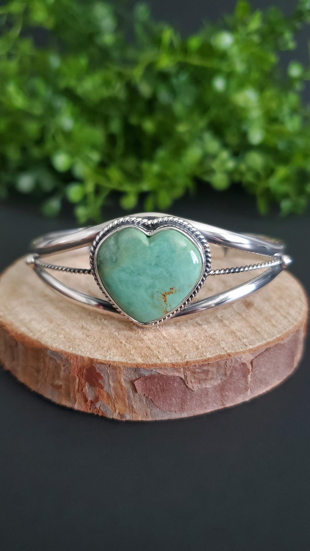 ターコイズハートブレスレットカフ/スターリングシルバーターコイズ