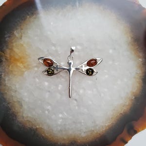 Dragonfly Amber Pendant/ Amber Necklace/Baltic Amber Pendant/Sterling Silver Pendant/Gift/A36