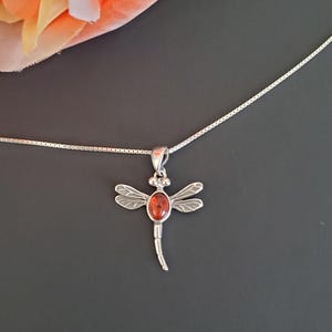 Dainty Dragonfly Amber Pendant/Small Amber Pendant Necklace/Baltic Amber Pendant/Sterling Silver Pendant/Gift For Her/P77