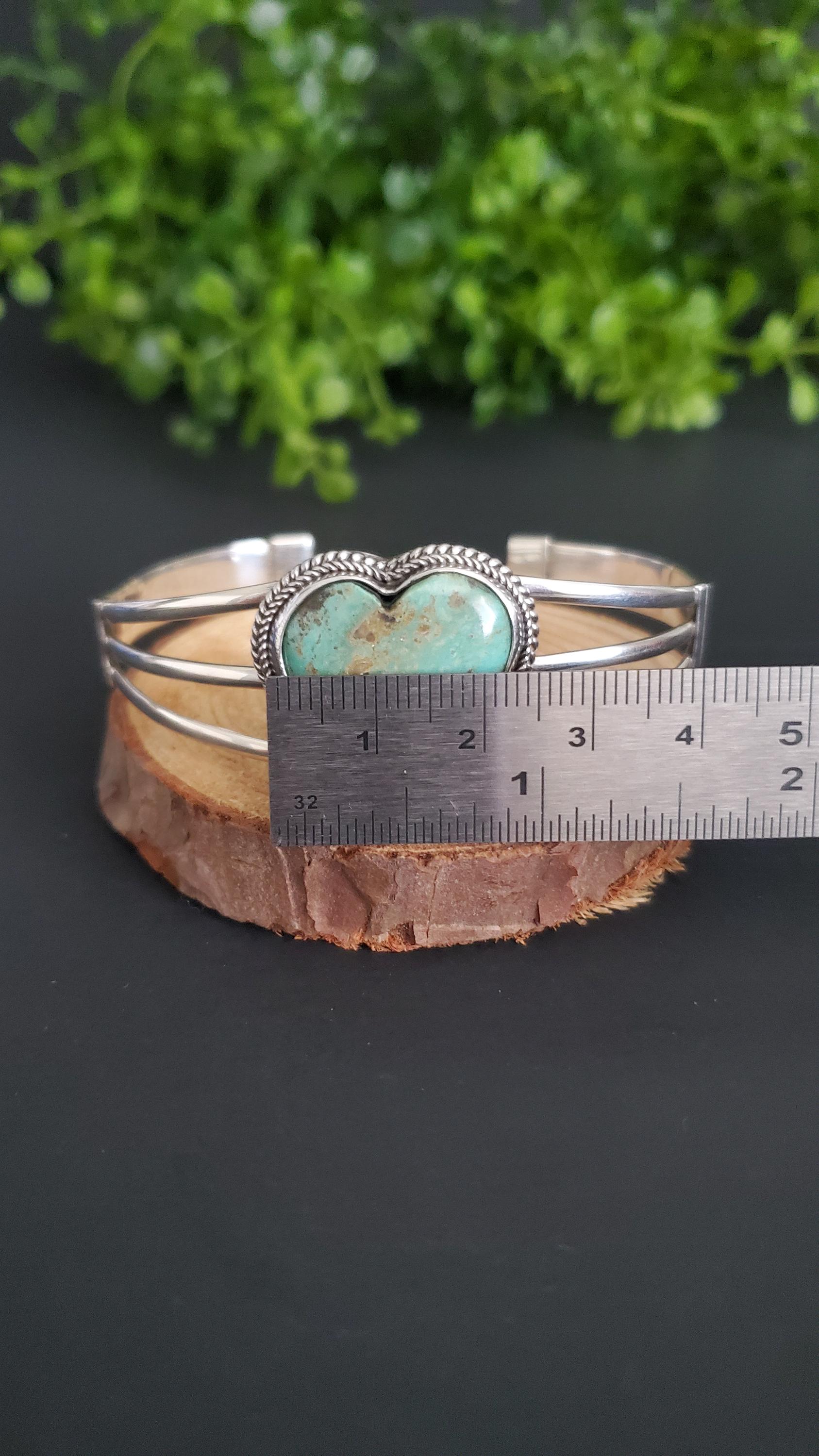 ターコイズハートブレスレットカフ/スターリングシルバーターコイズ