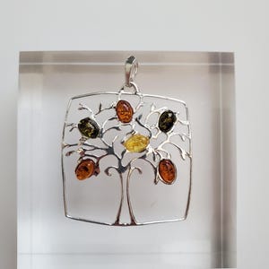 Tree of Life Baltic Amber Pendant/Amber Pendant Necklace/Multicolor Baltic Amber Pendant/Sterling Silver Necklace/Gift For Her/A25