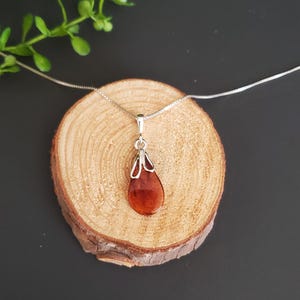 Baltic Amber Teardrop Pendant/ Dainty Amber Pendant Necklace/Baltic Amber Drop Necklace/Sterling Silver Pendant/Gift/P105