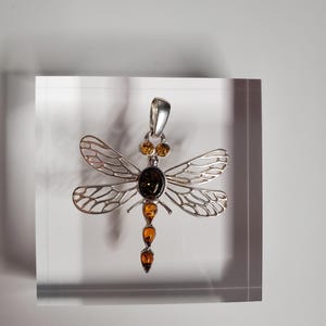 Dragonfly Amber Pendant/Large Amber Pendant Necklace/Baltic Amber Pendant/Sterling Silver Pendant/Gift For Her/P18