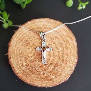 Dainty Amber Cross Pendant/ Small Amber Cross Pendant Necklace/Baltic Amber Pendant/Sterling Silver Pendant/P175