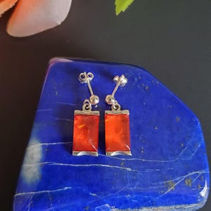 Baltic Amber Rectangle Earrings/ Amber Dangle Earrings/ Sterling Silver/P71