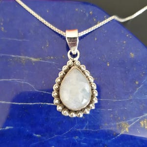 Moonstone Teardrop Pendant with Chain/ Sterling Silver Moonstone Necklace/ Dainty Moonstone Pendant/ T12
