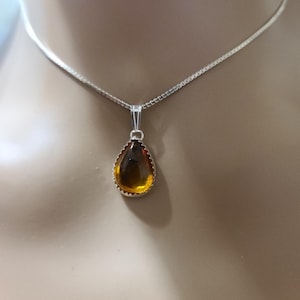 Teardrop Amber Pendant/ Amber Necklace/Baltic Amber Pendant/Sterling Silver Pendant/Gift For Her/A32