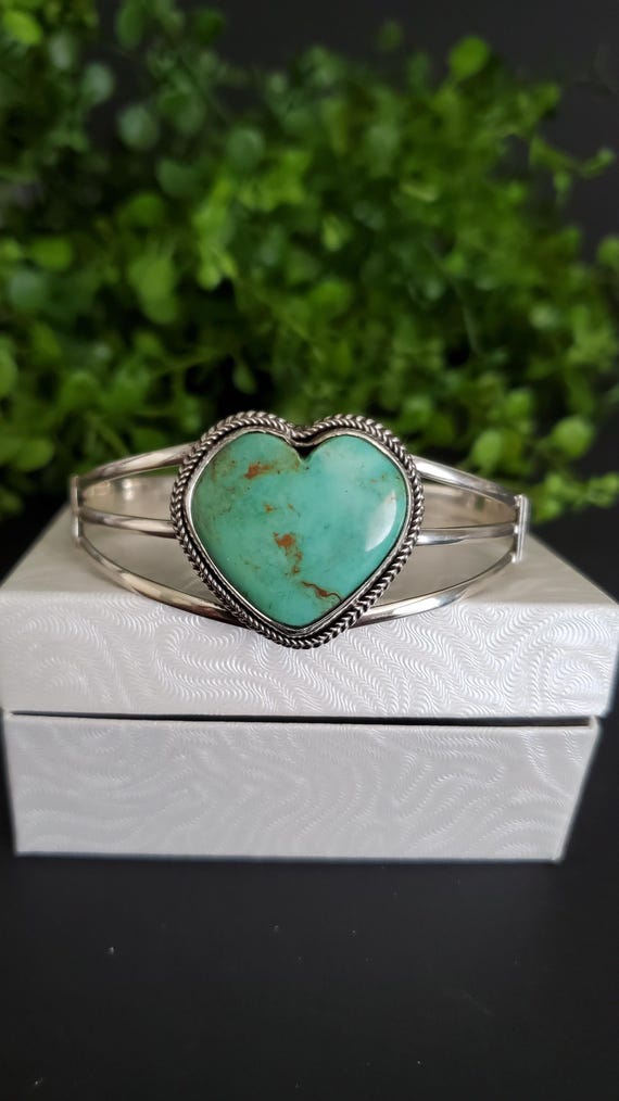 ターコイズハートブレスレットカフ/スターリングシルバーターコイズ