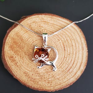 Baltic Amber Cat Pendant/ Amber Pendant Necklace/Baltic Amber Pendant/Sterling Silver Pendant/Gift/P198