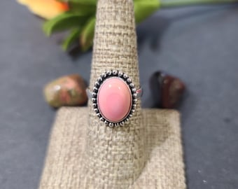 Conch Shell Ring/Pink Conch Shell Ring/Sterling Silver Ring/Pink Conch Shell Ring/Large Small Ring/Pink Conch Shell/Pink Stone Ring/Gift/T2