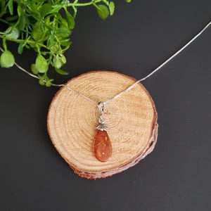 Baltic Amber Teardrop Pendant/ Small Amber Pendant Necklace/Baltic Amber Necklace/Sterling Silver Pendant/Gift/P100