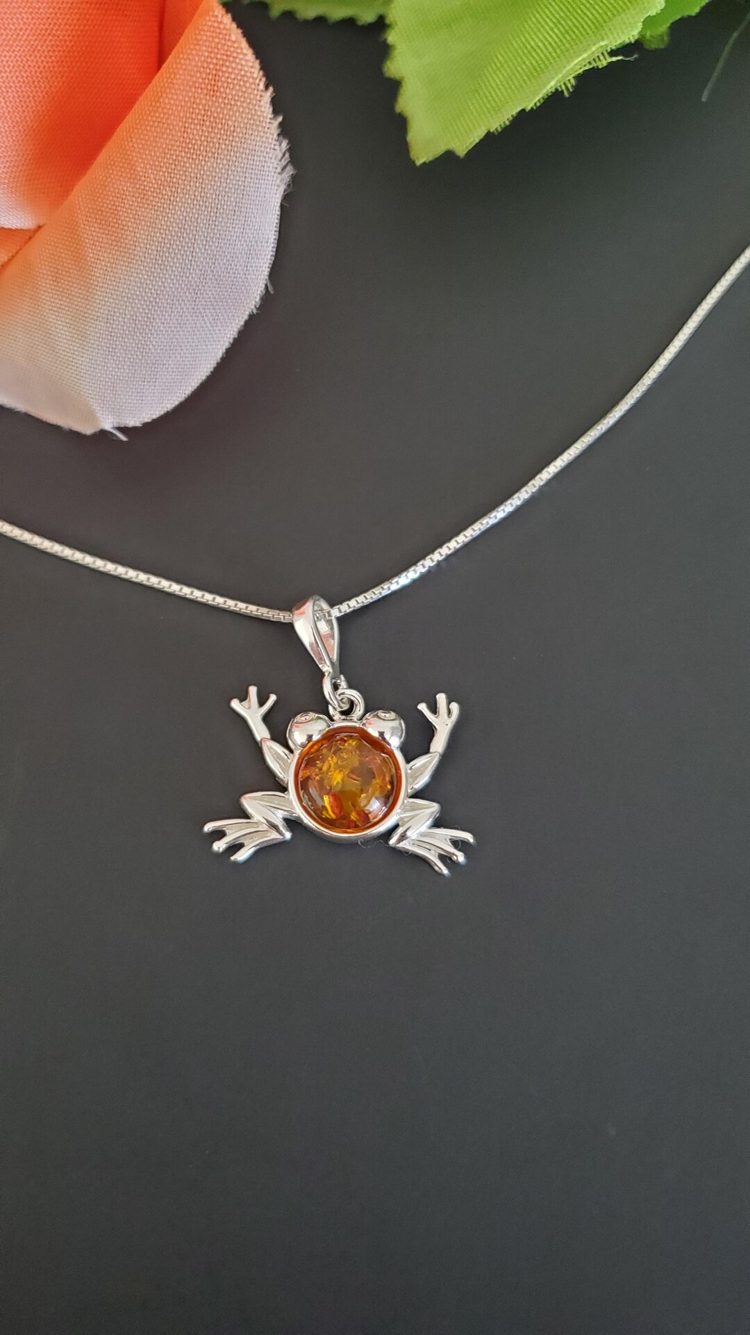 Baltic Amber Frog Pendant/ Amber Frog Necklace/sterling Silver Necklace ...