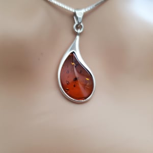 Baltic Amber Drop Pendant/Dainty Amber Necklace/Boho Pendant/Sterling Silver Necklace/Gift For Her/A38