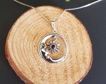 Baltic Amber Moon Star Pendant/ Amber Necklace/Baltic Amber Pendant/Sterling Silver Pendant/Gift/P134