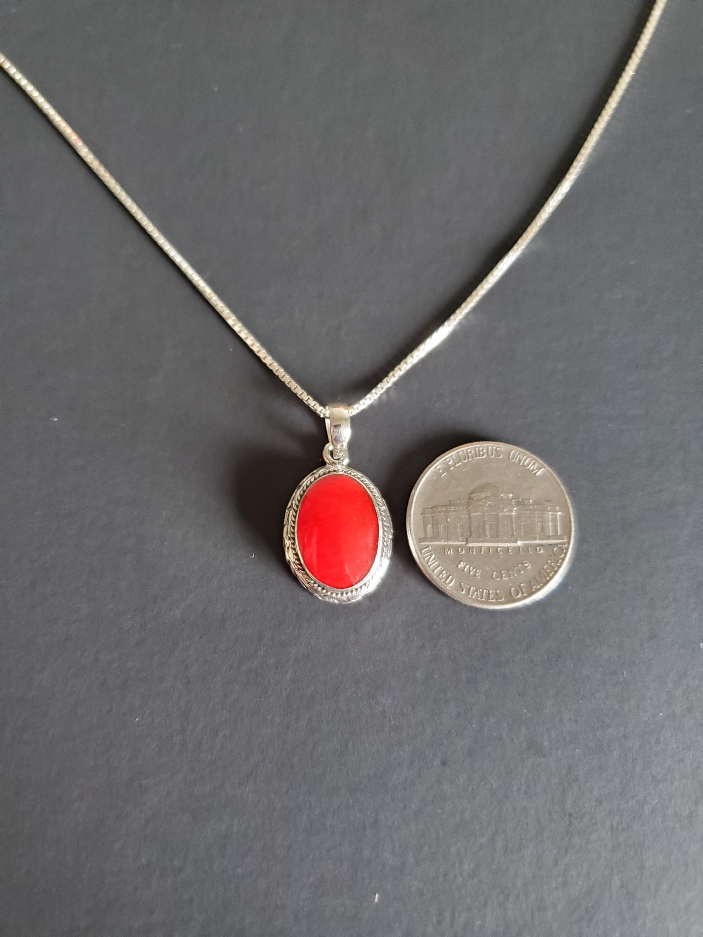 チェーン付きレッドコーラルペンダント/レッドペンダントネックレス