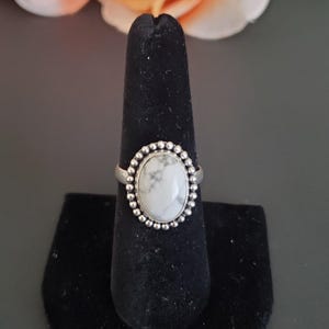 Howlite Ring/ White Howlite Ring/Sterling Silver Ring/ Black and White Howlite Ring/Large Small Ring/White Stone Ring/Gift/T2