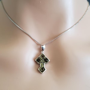 Green Baltic Amber Cross Pendant/ Amber Pendant Necklace/Baltic Amber Pendant/Sterling Silver Pendant/P175