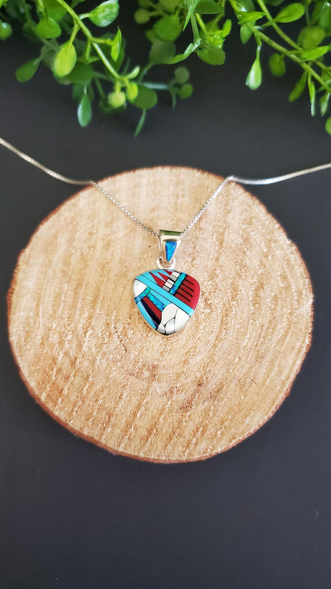 Mosaic Turquoise Inlay Necklace/red Coral Inlay Pendant Necklace ...