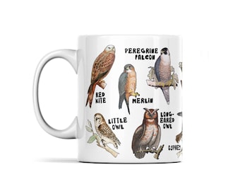 Taza de cerámica de regalo con diseño de ave rapaz y búho, 325 ml