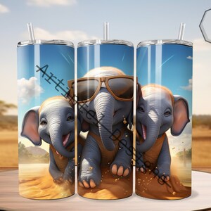 3D 3 Baby Elefanten 20 oz Skinny Tumbler Sublimation Design, Straight Wrap, Tumbler Wrap, Tumbler Png, Instant Download, Tierdesign.