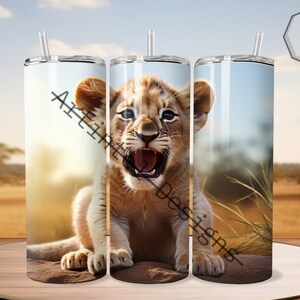 3D Lion Cub 20 oz Skinny Tumbler Sublimation Design, Straight Wrap, Tumbler Wrap, Tumbler Png, Instant Download, Tierdesign, niedlich.