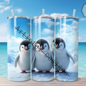 3D 3 flauschige Pinguine 20 oz Skinny Tumbler Sublimation Design, Straight Wrap, Tumbler Wrap, Tumbler Png, Instant Download, Tierdesign.