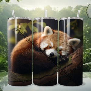 3D Red Panda 20 oz Diseño de sublimación de vaso flaco, envoltura recta, envoltura de vaso, vaso png, descarga instantánea, diseño animal, lindo.