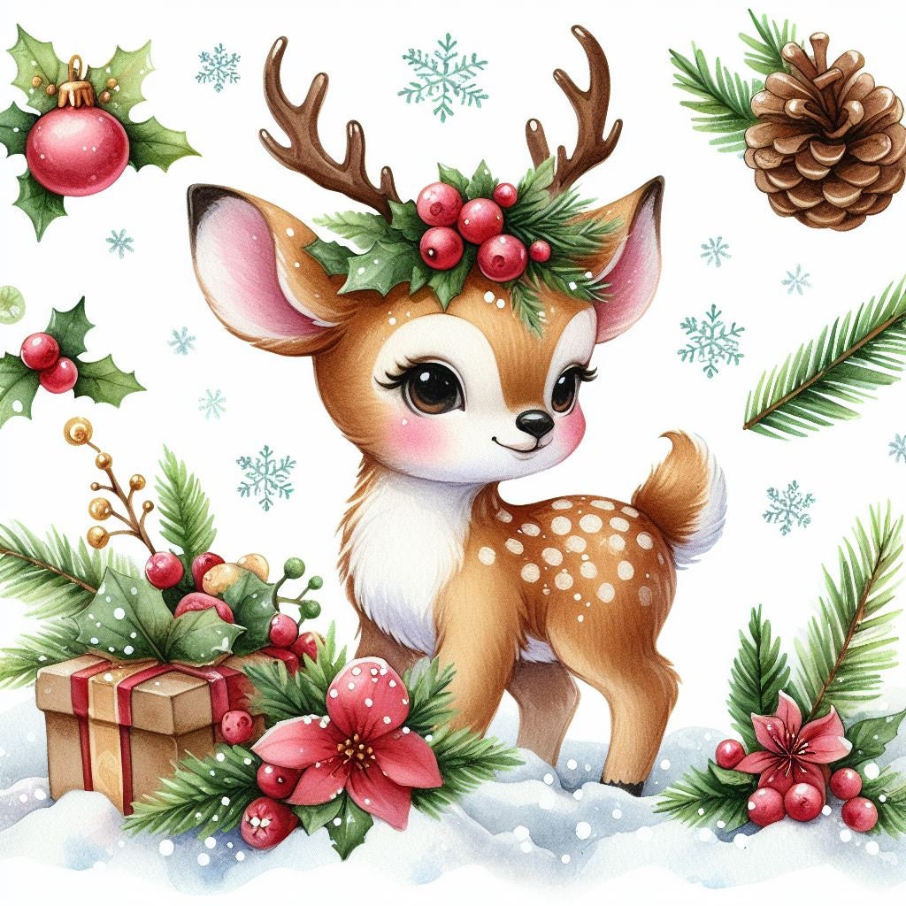 Cute Fawn Clipart Watercolor Set, High-quality Jpgs for Card Making ...