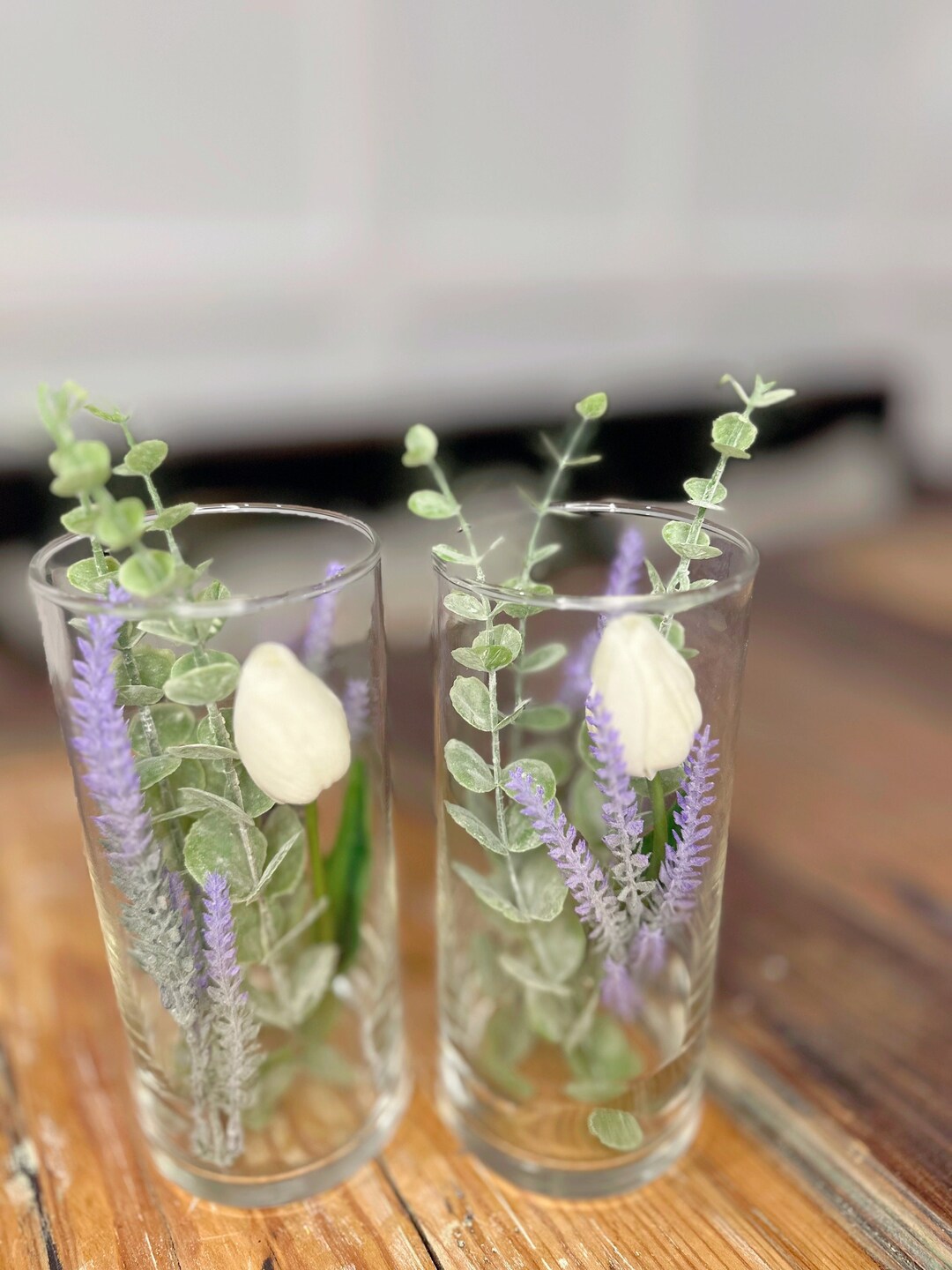 Clear Glass Floral Arrangement Set Tulip And Eucalyptus Floral Decor clear-glass-floral-arrangement-set-tulip-and-eucalyptus-floral-decor